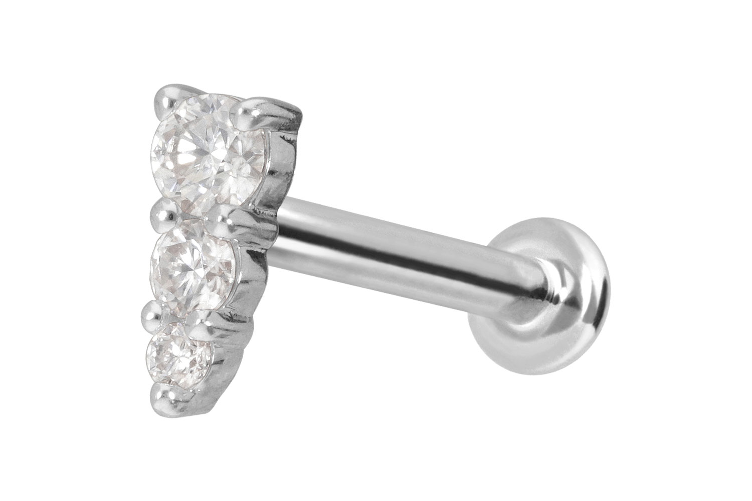 14 Karat Gold Labret Piercing mit Push Fit MOISSANIT-EISZAPFEN